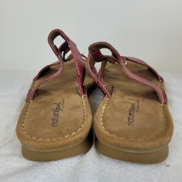 Natural Soul Dalbert red leather slide sandals two straps square silver accent 8 - Picture 9 of 9